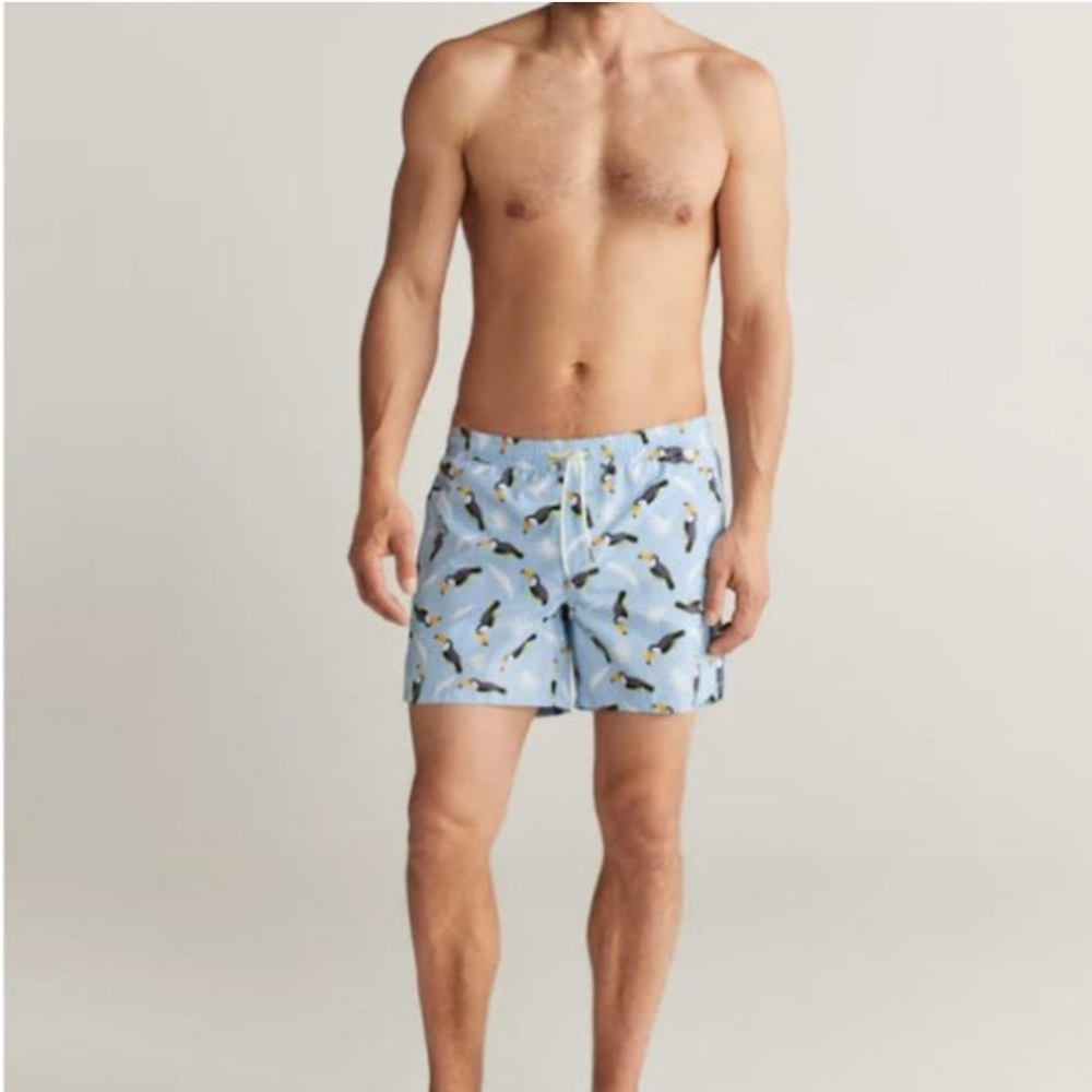 MNG Men's Light Blue Swim Shorts with Toucan Print